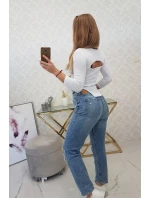 Halenka s žebrovaným výstřihem bílá