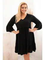 Dámské viskózové šaty Plus Size s ažurovou ozdobou černá