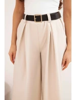 Dámské kalhoty s širokou nohavicí a páskem světlé béžové