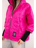 Dámská jarní prošívaná bunda s ozdobným model 22040188 a zipem fuchsiová - K-Fashion
