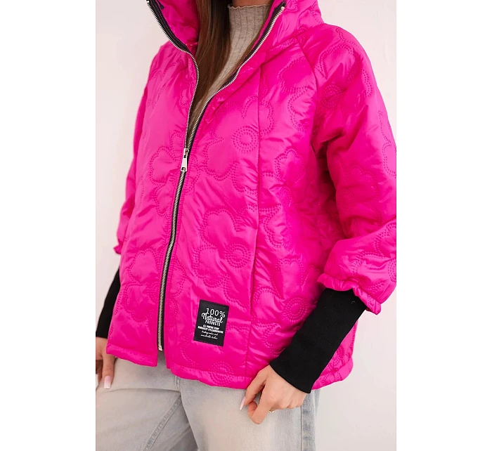 Dámská jarní prošívaná bunda s ozdobným model 22040188 a zipem fuchsiová - K-Fashion