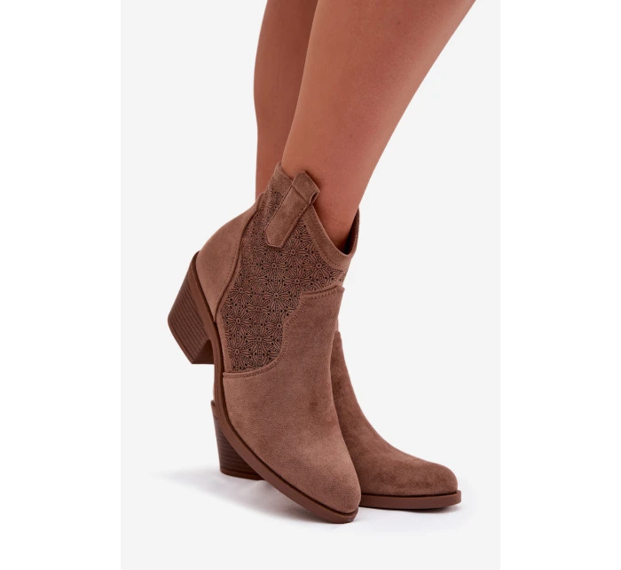 Dámské otevřené kotníkové boty na podpatku S.Barski HY61-8013 Hnědé Dámské otevřené kotníkové boty na podpatku S.Barski HY61-8013 Hnědé