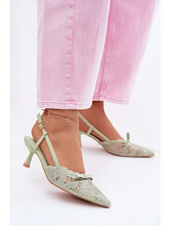 Krajkové dámské sandály na podpatku s mašlí zelené model 22107310 - Boto