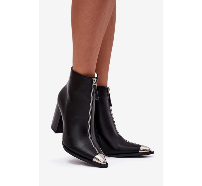 Dámské kotníkové boty na sloupkovém podpatku s ozdobným zipem Wiviane – černé