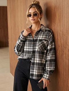 Dámská oversize flanelová košile s kostkovaným vzorem, černá, FashionStreet DY0500