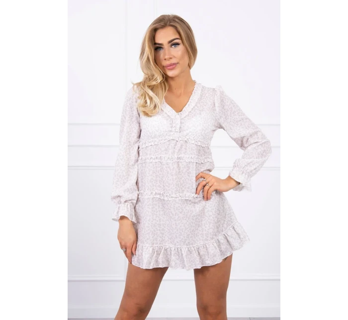 Šaty s ozdobnými volánky béžové