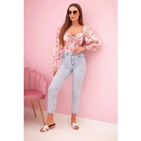 Dámská španělská halenka s květinovým vzorem, dlouhý rukáv světle růžová Dámská španělská halenka s květinovým vzorem, dlouhý rukáv světle růžová