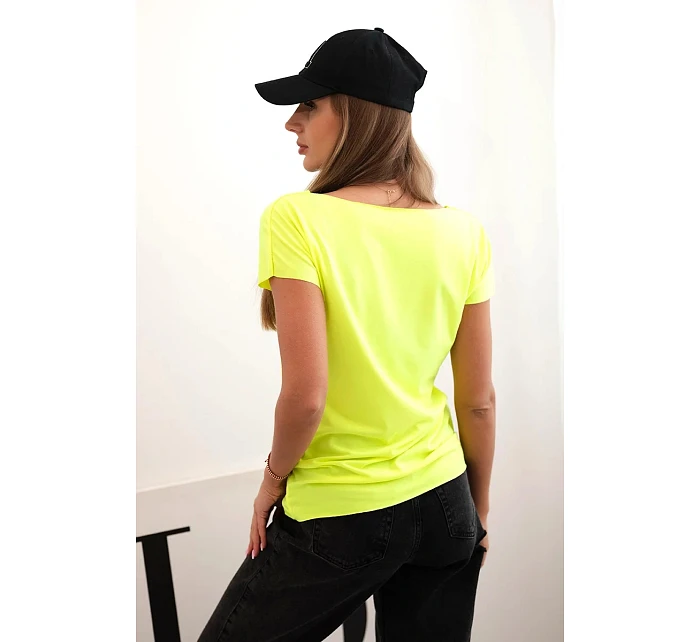 Dámská bavlněná basic blůza s krátkým rukávem neonově žlutý