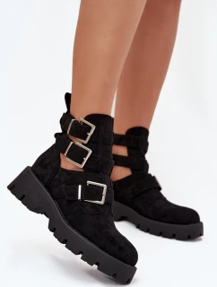 Dámské boty s pásky a stříbrnými sponami Černé Helisse