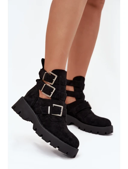 Dámské boty s pásky a stříbrnými sponami Černé Helisse Dámské boty s pásky a stříbrnými sponami Černé Helisse