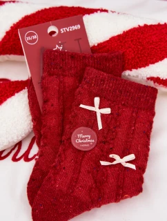 Dámské Vánoční Ponožky S Mašličkami Alpaka Vlněné Červené