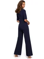 model 15107135 Elegantní overal s vázáním u krku černý - STYLOVE