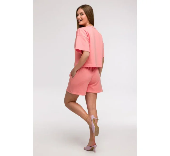 B294 Oříznutá mikina s krátkým rukávem - korálová B294 Oříznutá mikina s krátkým rukávem - korálová