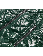 Lesklá dámská bunda v lahvově zelené barvě (BR9756-10)