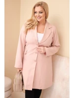 Dámský kabát Plus Size dlouhý s límcem a kapsami tmavě pudrově růžový Dámský kabát Plus Size dlouhý s límcem a kapsami tmavě pudrově růžový