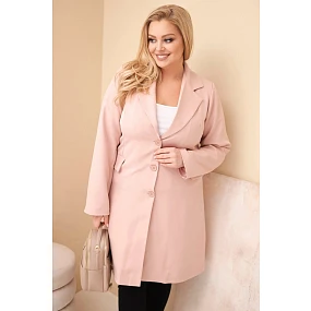 Dámský kabát Plus Size dlouhý s límcem a kapsami tmavě pudrově růžový Dámský kabát Plus Size dlouhý s límcem a kapsami tmavě pudrově růžový