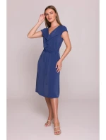 model 21154812 Šaty bez rukávů s volánkovým výstřihem modré - STYLOVE