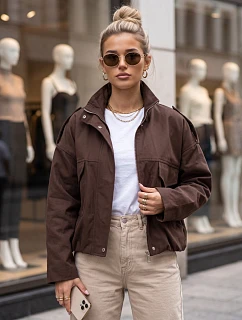 Dámská oversize přechodová bunda s límcem, čokoládová, FashionStreet TY6089