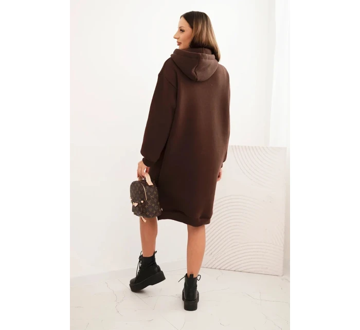Dámská bavlněná šaty s kapucí zateplená hnědá