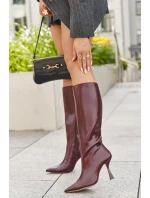Dámské kozačky na podpatku nad koleno bordó model 21709040 - Boto