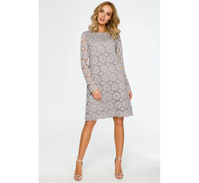 M406 krajkové šaty do áčka s dlouhými rukávy - šedé M406 krajkové šaty do áčka s dlouhými rukávy - šedé