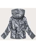 Stříbrná lesklá dámská bunda s kapucí model 16147501 - S'WEST
