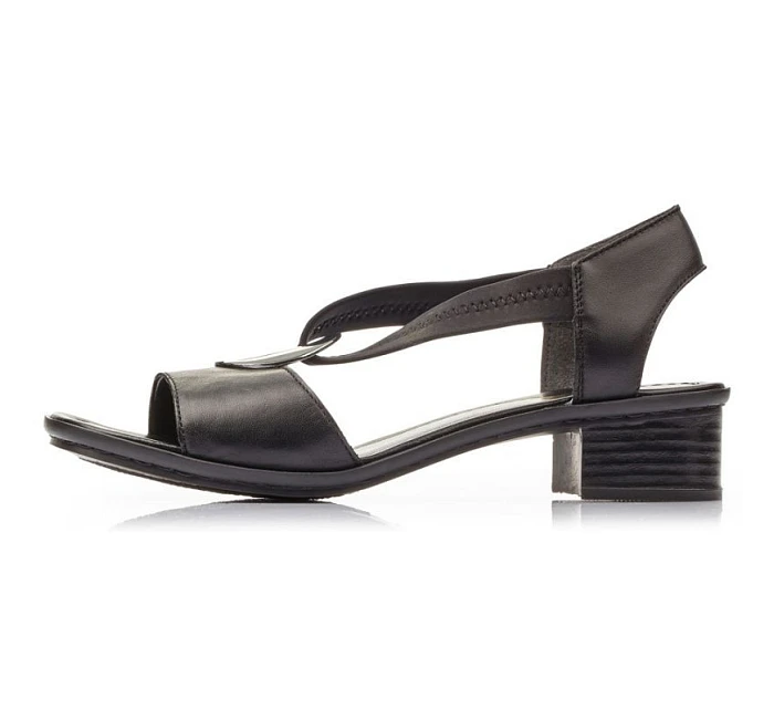 Dámské kožené sandály s pásky černé model 22050364 - Rieker Dámské kožené sandály s pásky černé model 22050364 - Rieker