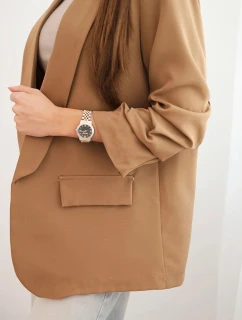 Elegantní sako s klopami tmavě camelové