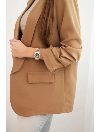 Elegantní sako s klopami tmavě model 21407149 - K-Fashion Elegantní sako s klopami tmavě model 21407149 - K-Fashion