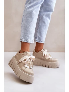 Dámské tenisky na masivní podrážce se zlatou ozdobou CheBello 4530 Béžové