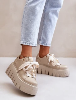 Dámské tenisky na masivní podrážce se zlatou ozdobou model 21672483 Béžové - CheBello