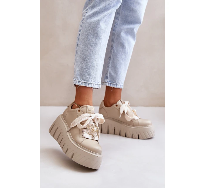 Dámské tenisky na masivní podrážce se zlatou ozdobou model 21672483 Béžové - CheBello