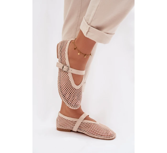 Síťované baleríny s páskem světle béžové Pherina