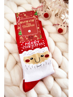 Pánské vánoční bavlněné ponožky se Santa Clauses červene