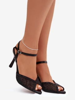 Dámské sandály na podpatku se zdobením Peloria – černé