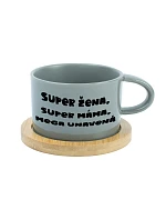 SUPER ŽENA, SUPER MÁMA, MEGA UNAVENÁ. - šedý hrníček makronka 200 ml SUPER ŽENA, SUPER MÁMA, MEGA UNAVENÁ. - šedý hrníček makronka 200 ml