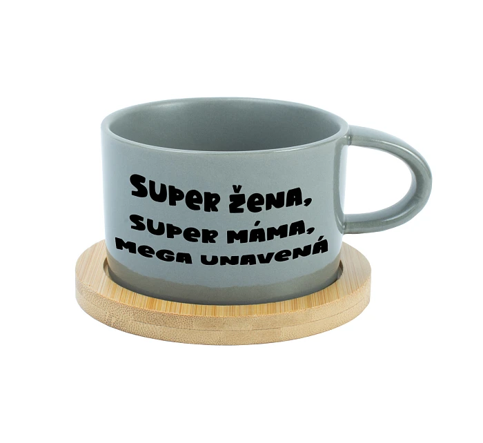 SUPER ŽENA, SUPER MÁMA, MEGA UNAVENÁ. - šedý hrníček makronka 200 ml SUPER ŽENA, SUPER MÁMA, MEGA UNAVENÁ. - šedý hrníček makronka 200 ml