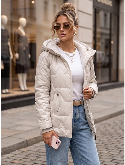 Dámská prošívaná přechodová bunda s kapucí, šedá, FashionStreet TY5798 Dámská prošívaná přechodová bunda s kapucí, šedá, FashionStreet TY5798