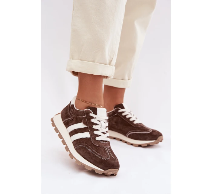 Kožené semišové tenisky dámské na platformě S.Barski LR61-7097 Čokoládové