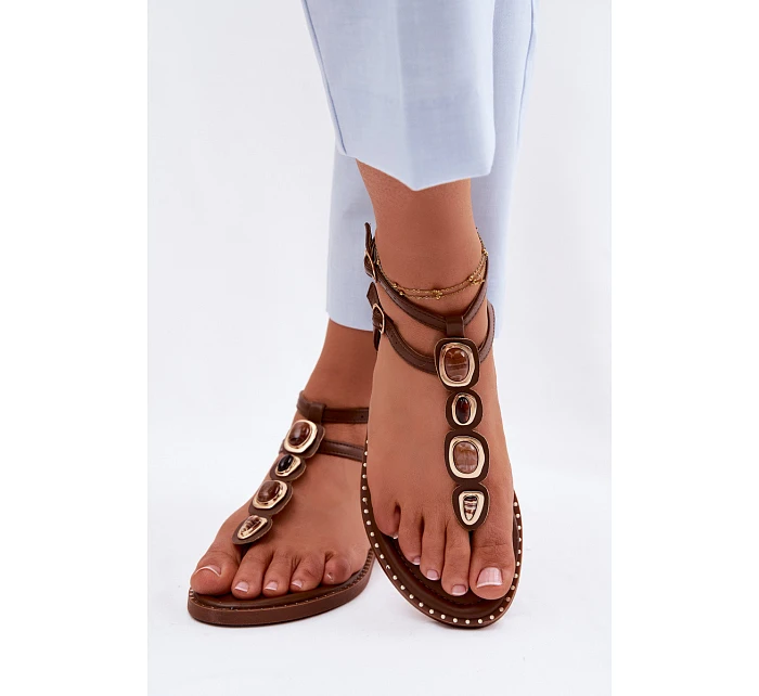 Dámské žabky s ozdobami Hnědé Dorena