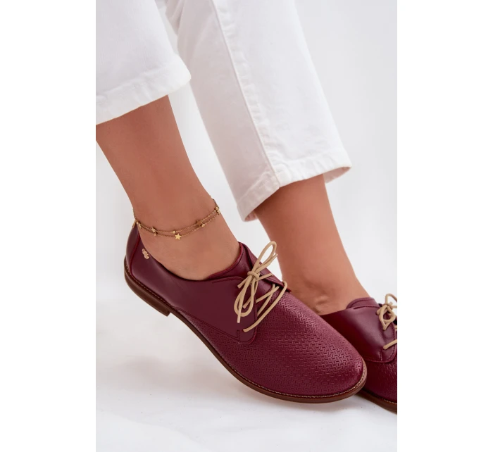 Dámské kožené elegantní šněrovací polobotky Zazoo – bordó