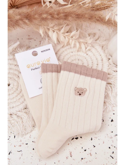 Dámské bavlněné ponožky s malým medvídkem – ecru Dámské bavlněné ponožky s malým medvídkem – ecru