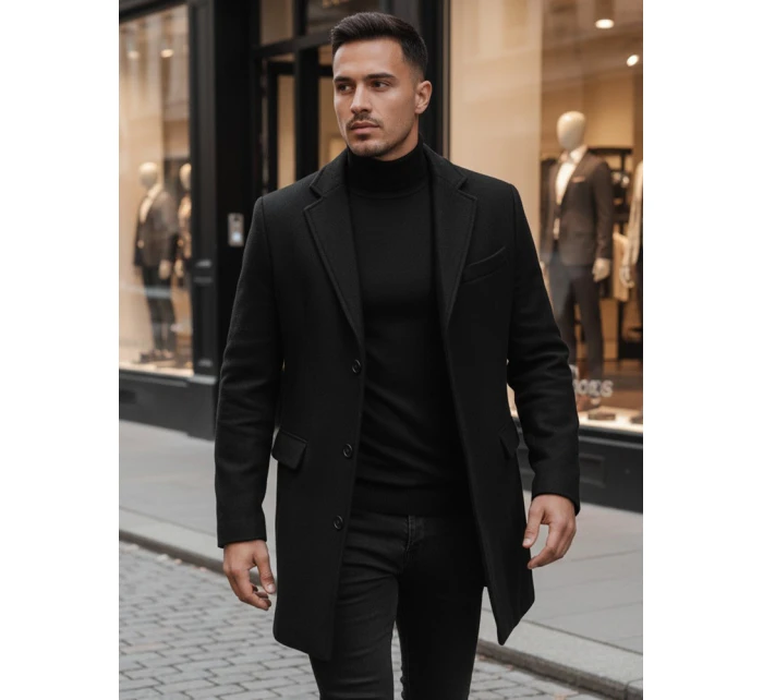 Pánský černý kabát FashionStreet CX0380 Pánský černý kabát FashionStreet CX0380