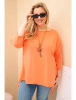 Dámská bavlněná blůza Plus Size asymetrická s náhrdelníkem meruňková