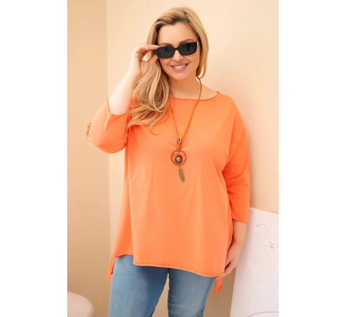 Dámská bavlněná blůza Plus Size asymetrická s náhrdelníkem meruňková