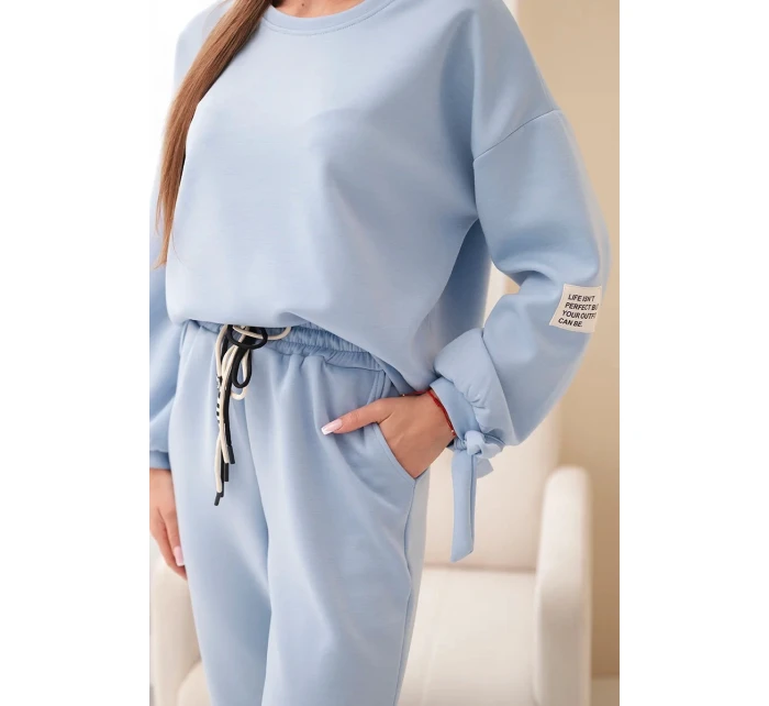 Komplet dámský máslový z viskózy s vázáním modrý