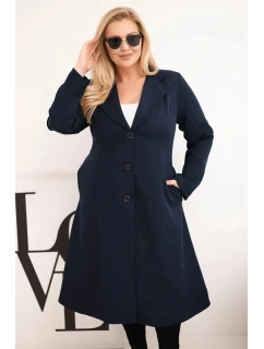 Dámský kabát Plus Size klasický s knoflíky a límečkem modrý