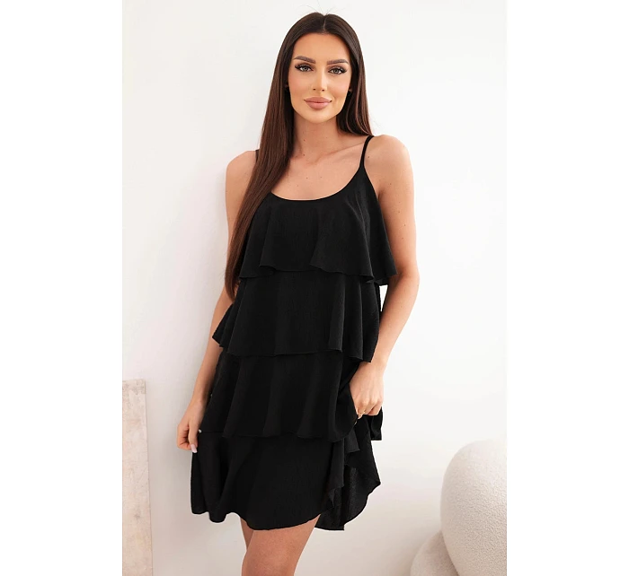 Dámské mini šaty na ramínkách s volány černá Dámské mini šaty na ramínkách s volány černá