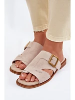 Semišové dámské nazouváky na plochém podpatku s přezkou Big Star TT274476 Béžové