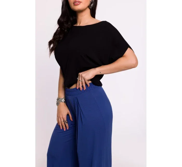 model 19670629 Viskózové kalhoty s elastickým pasem modré - BeWear